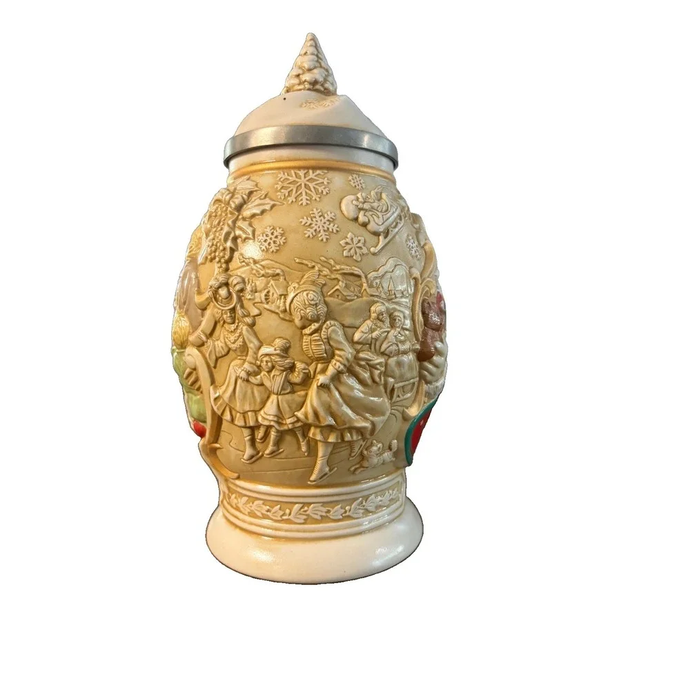 Vintage 1994 Avon Father Christmas Stein Santa Ceramic Pewter Lid COA